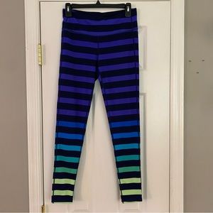 Athleta High Rise Chaturanga Bold Stripe Leggings Purple Blue Green Small Womens